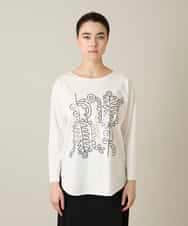 RHKFD03490 HIROKO KOSHINO(ヒロココシノ) ボタニカルモチーフ刺繍ロングTシャツ/洗える ホワイト