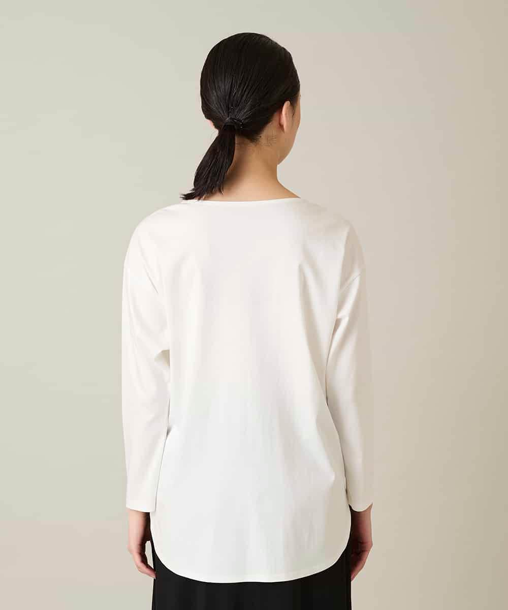 RHKFD03490 HIROKO KOSHINO(ヒロココシノ) ボタニカルモチーフ刺繍ロングTシャツ/洗える ホワイト