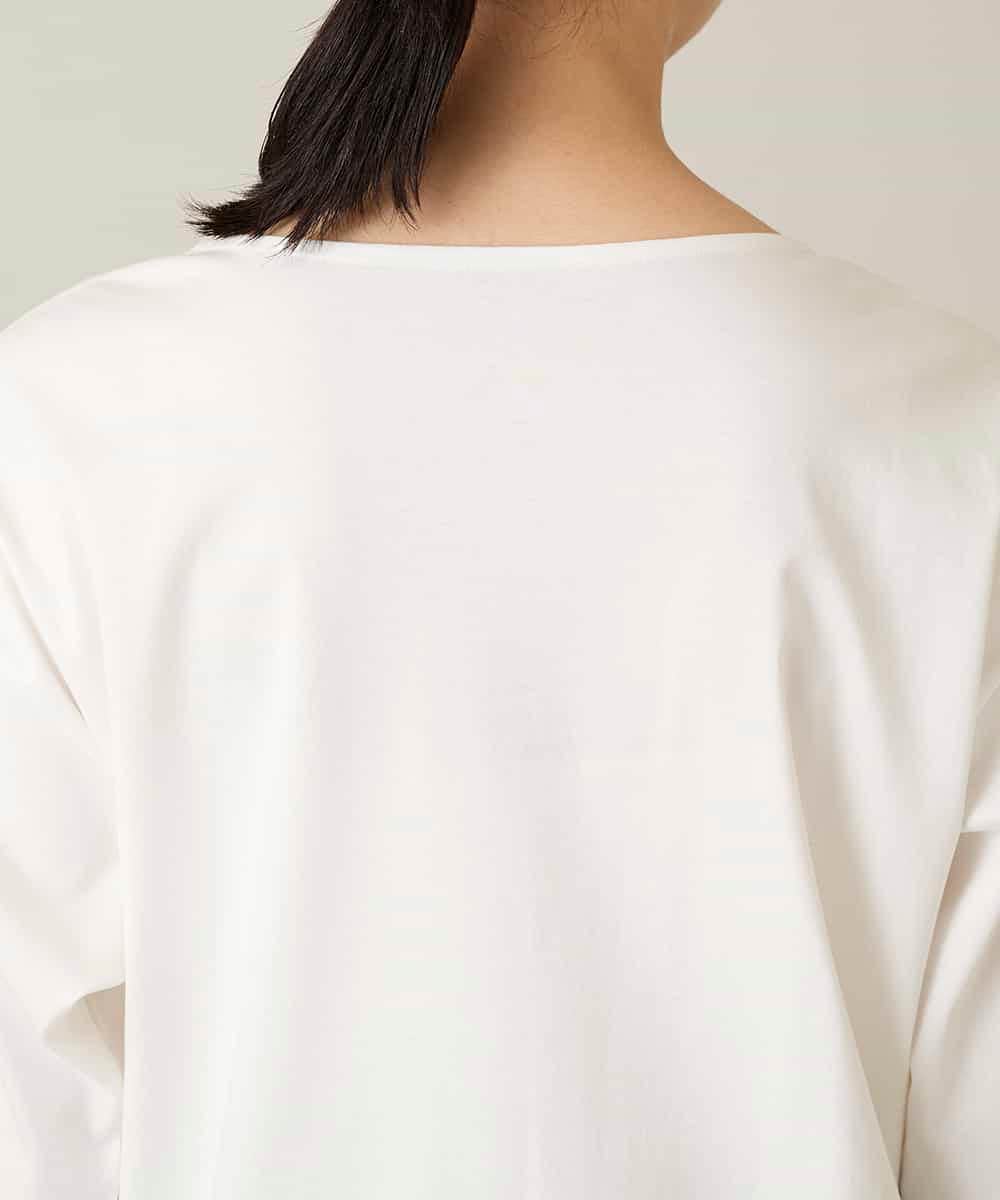 RHKFD03490 HIROKO KOSHINO(ヒロココシノ) ボタニカルモチーフ刺繍ロングTシャツ/洗える ホワイト