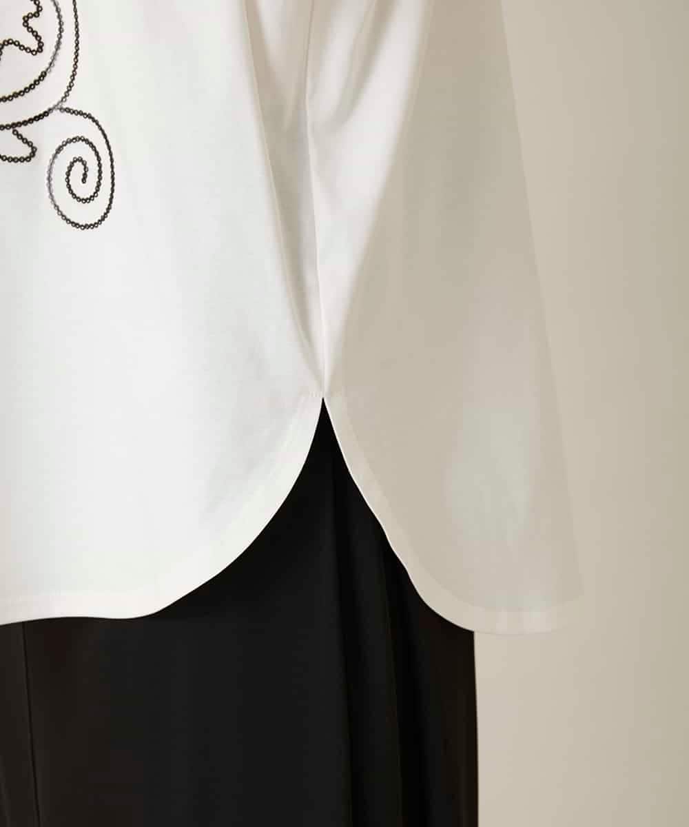 RHKFD03490 HIROKO KOSHINO(ヒロココシノ) ボタニカルモチーフ刺繍ロングTシャツ/洗える ホワイト