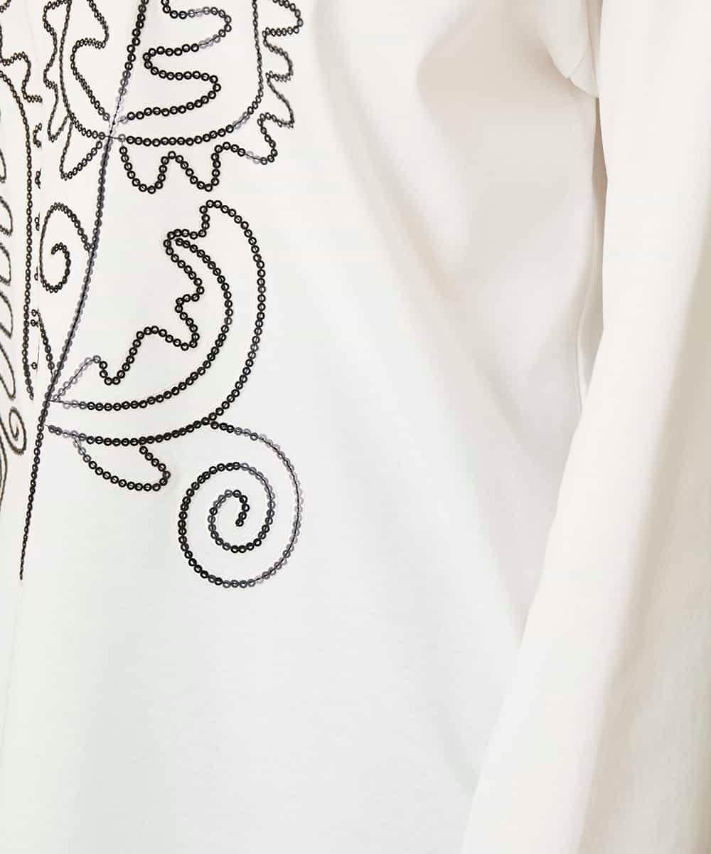 RHKFD03490 HIROKO KOSHINO(ヒロココシノ) ボタニカルモチーフ刺繍ロングTシャツ/洗える ホワイト