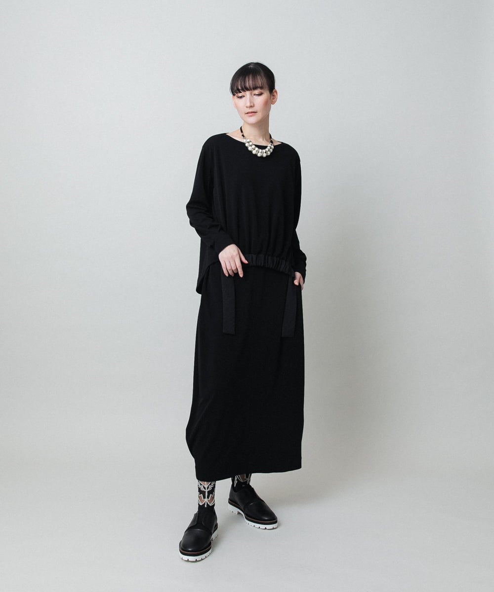 RHKFD06390 HIROKO KOSHINO(ヒロココシノ) ヘムリボンギャザープルオーバー /日本製/洗える ブラック