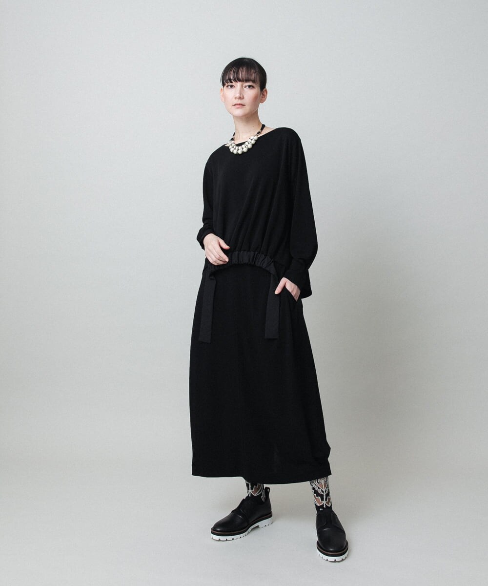 RHKFD06390 HIROKO KOSHINO(ヒロココシノ) ヘムリボンギャザープルオーバー /日本製/洗える ブラック