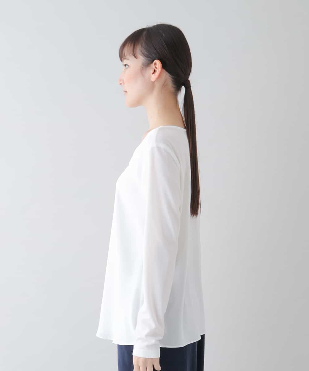 RHKFS56390 HIROKO KOSHINO(ヒロココシノ) 【洗える/日本製】タックフレアVネックプルオーバー ホワイト