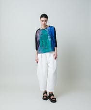 RHKGC27390 HIROKO KOSHINO(ヒロココシノ) 絵画フェイスプリントカットソー /日本製/洗える ブルー