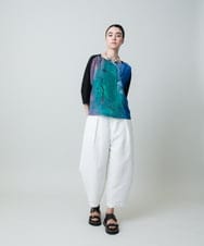 RHKGC27390 HIROKO KOSHINO(ヒロココシノ) 絵画フェイスプリントカットソー /日本製/洗える ブルー