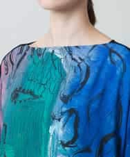 RHKGC27390 HIROKO KOSHINO(ヒロココシノ) 絵画フェイスプリントカットソー /日本製/洗える ブルー