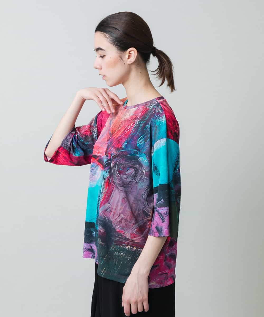 RHKGC28420 HIROKO KOSHINO(ヒロココシノ) スムースジャージーアートTシャツ/日本製/洗える ピンク系