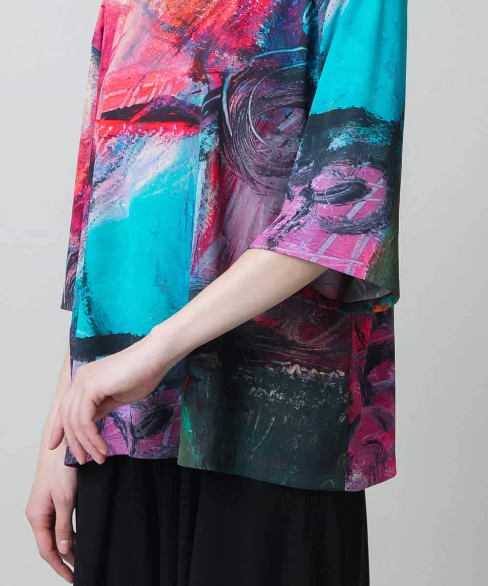 RHKGC28420 HIROKO KOSHINO(ヒロココシノ) スムースジャージーアートTシャツ/日本製/洗える ピンク系
