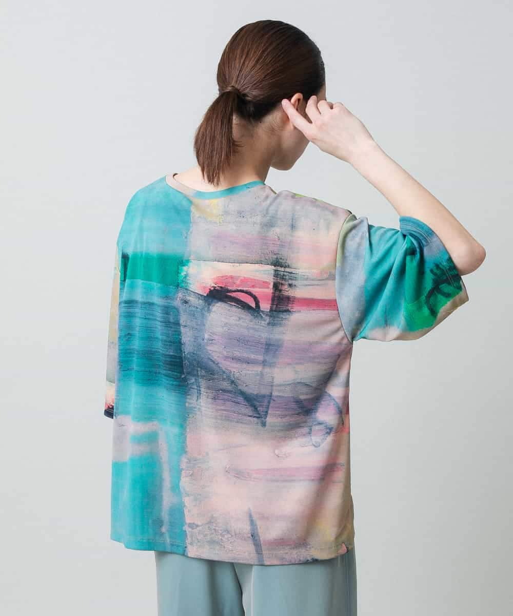 RHKGC28420 HIROKO KOSHINO(ヒロココシノ) スムースジャージーアートTシャツ/日本製/洗える イエロー系