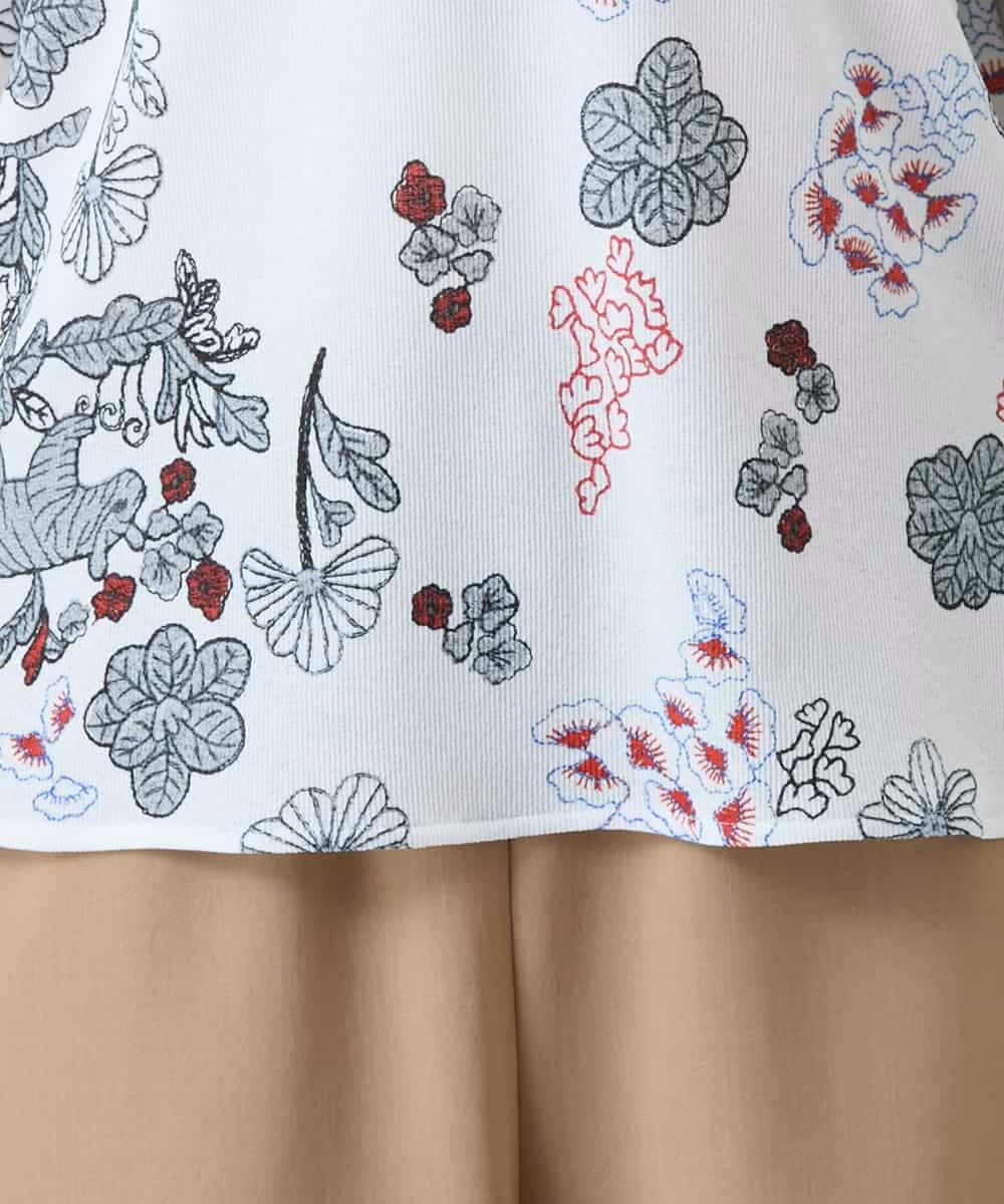 RHKGD01420 HIROKO KOSHINO(ヒロココシノ) オリエンタルアニマルプリントカットソー/日本製/洗える ホワイト