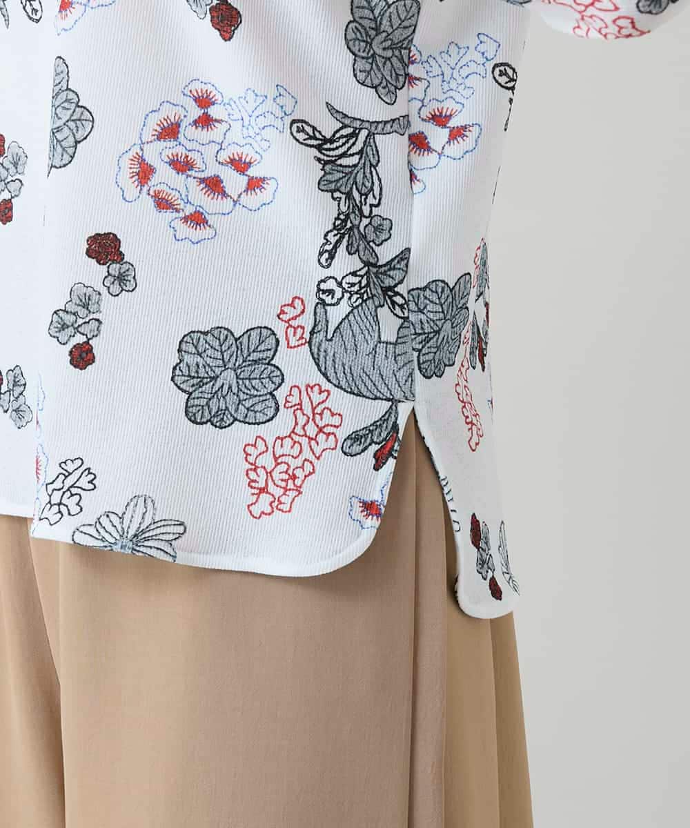 RHKGD01420 HIROKO KOSHINO(ヒロココシノ) オリエンタルアニマルプリントカットソー/日本製/洗える ホワイト