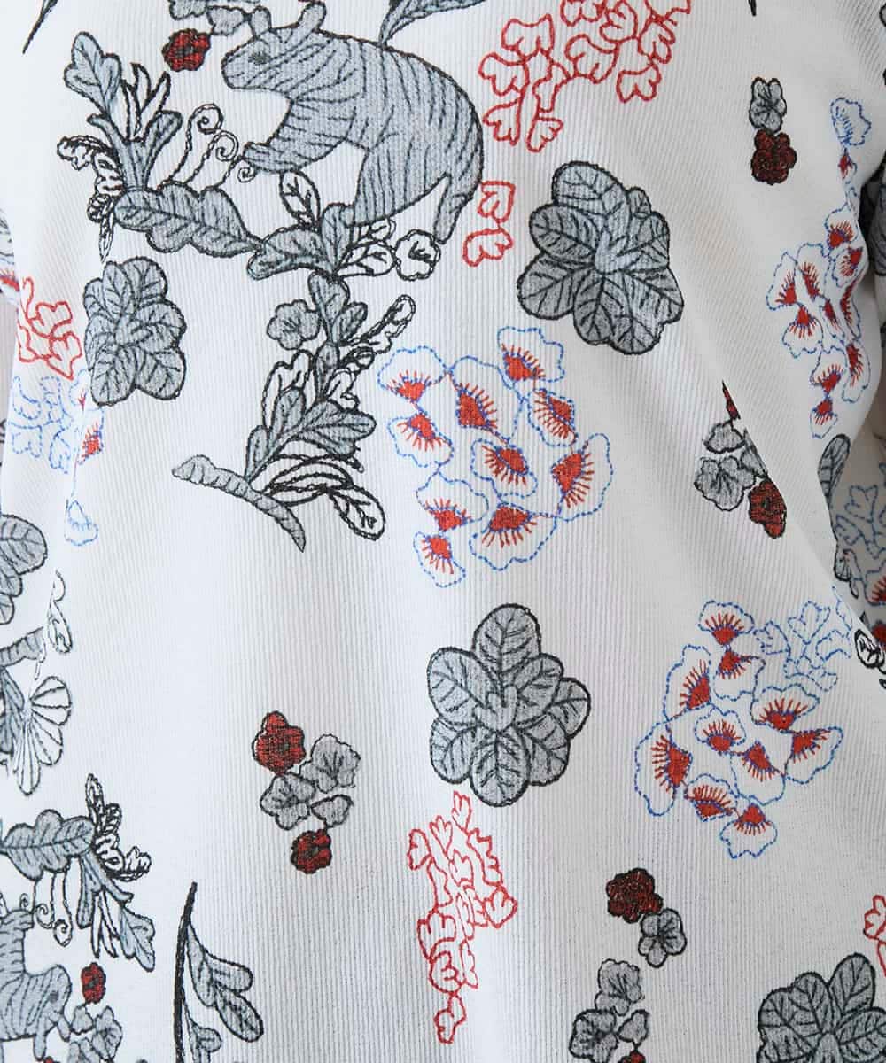 RHKGD01420 HIROKO KOSHINO(ヒロココシノ) オリエンタルアニマルプリントカットソー/日本製/洗える ホワイト