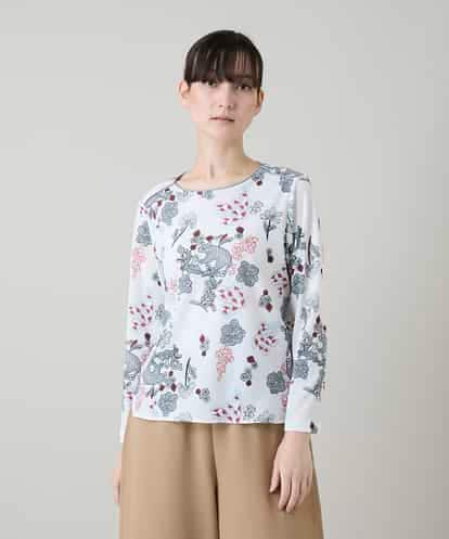 RHKGD01420 HIROKO KOSHINO オリエンタルアニマルプリントカットソー/日本製/洗える