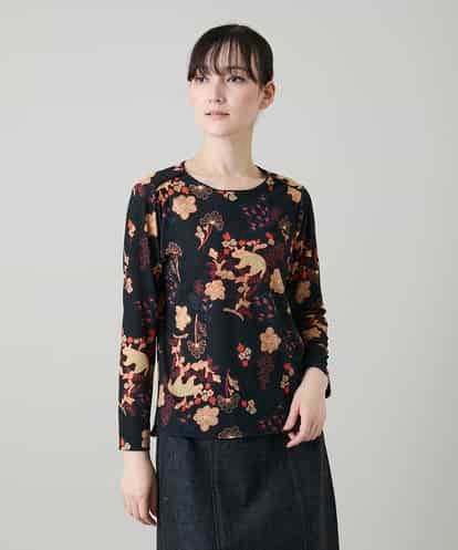 RHKGD01420 HIROKO KOSHINO オリエンタルアニマルプリントカットソー/日本製/洗える