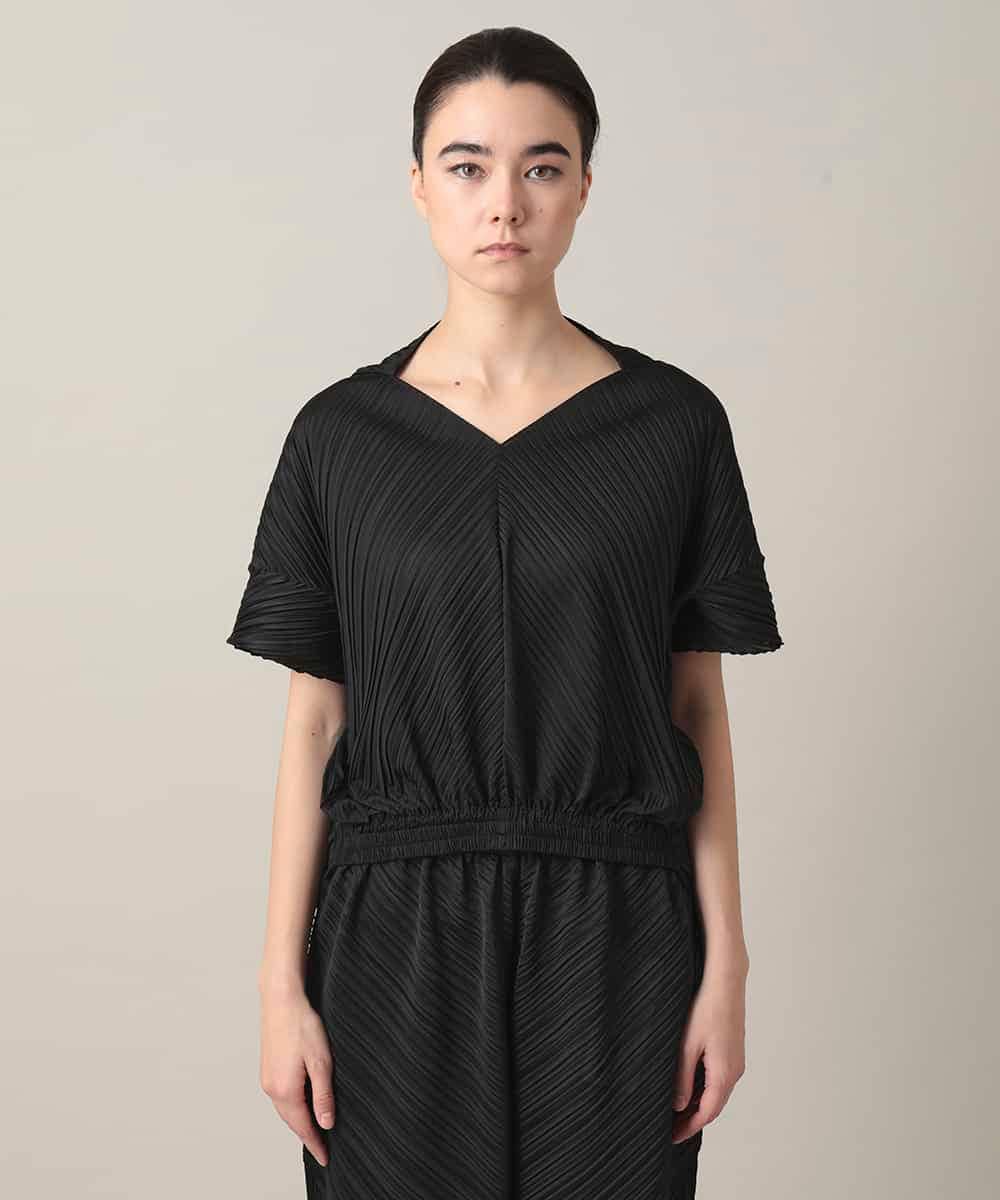 RHKGD05360 HIROKO KOSHINO(ヒロココシノ) 【先行予約】ランダムプリーツテールロングブラウス /洗える ブラック