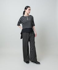 RHKGD06450 HIROKO KOSHINO(ヒロココシノ) アシンメトリーヘムボーダーブラウス/日本製/洗濯機で洗える ブラック