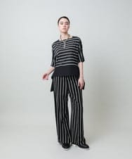 RHKGD06450 HIROKO KOSHINO(ヒロココシノ) アシンメトリーヘムボーダーブラウス/日本製/洗濯機で洗える ブラック