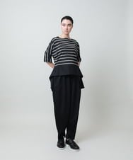 RHKGD06450 HIROKO KOSHINO(ヒロココシノ) アシンメトリーヘムボーダーブラウス/日本製/洗濯機で洗える ブラック