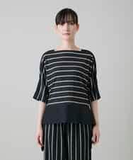 RHKGD06450 HIROKO KOSHINO(ヒロココシノ) アシンメトリーヘムボーダーブラウス/日本製/洗濯機で洗える ブラック