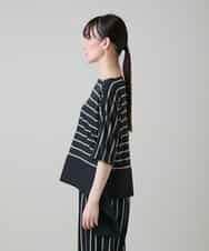 RHKGD06450 HIROKO KOSHINO(ヒロココシノ) アシンメトリーヘムボーダーブラウス/日本製/洗濯機で洗える ブラック