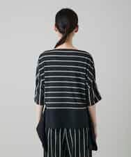 RHKGD06450 HIROKO KOSHINO(ヒロココシノ) アシンメトリーヘムボーダーブラウス/日本製/洗濯機で洗える ブラック