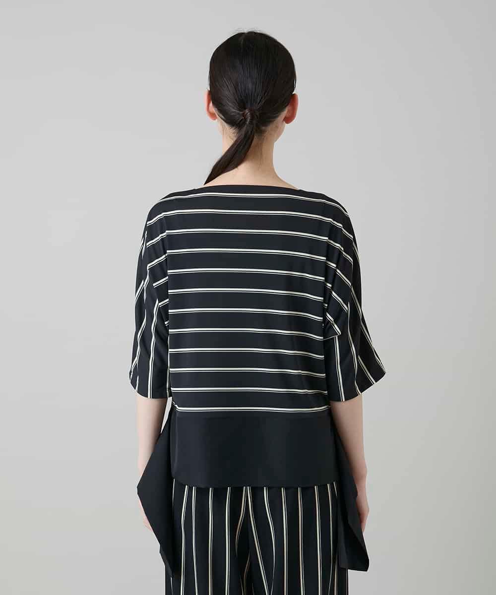 RHKGD06450 HIROKO KOSHINO(ヒロココシノ) アシンメトリーヘムボーダーブラウス/日本製/洗濯機で洗える ブラック