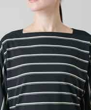 RHKGD06450 HIROKO KOSHINO(ヒロココシノ) アシンメトリーヘムボーダーブラウス/日本製/洗濯機で洗える ブラック