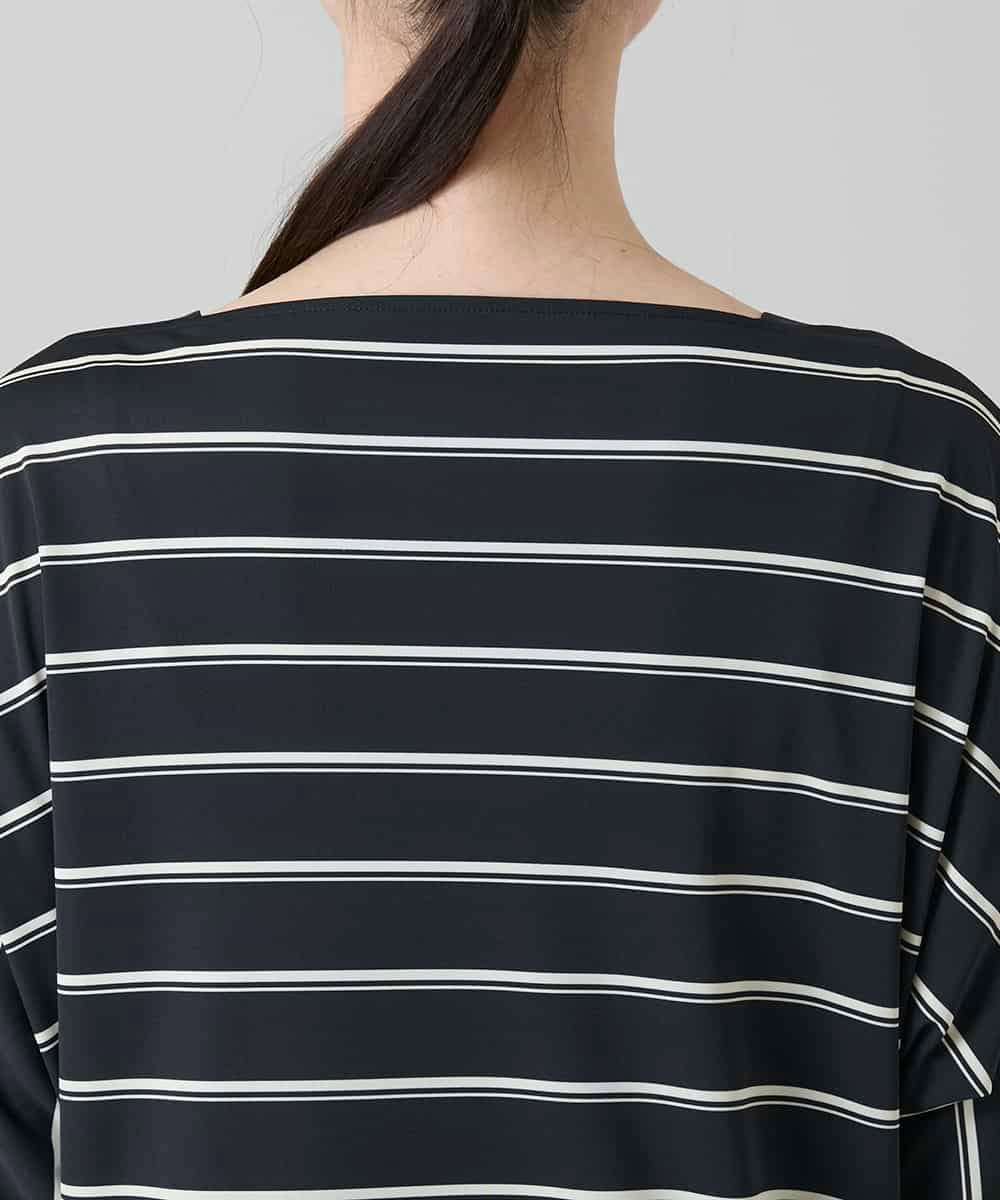 RHKGD06450 HIROKO KOSHINO(ヒロココシノ) アシンメトリーヘムボーダーブラウス/日本製/洗濯機で洗える ブラック