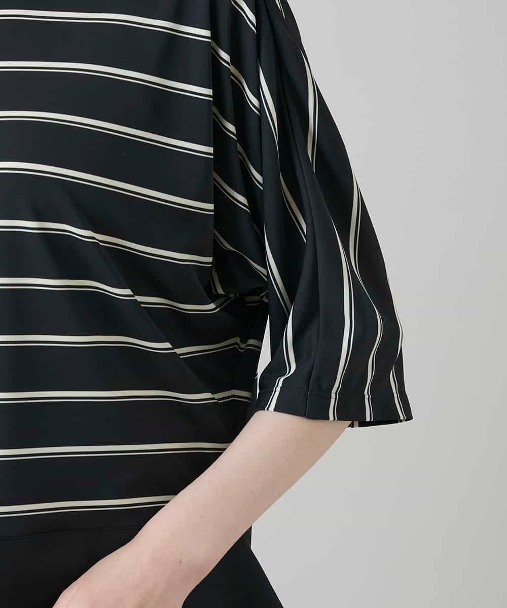 RHKGD06450 HIROKO KOSHINO(ヒロココシノ) アシンメトリーヘムボーダーブラウス/日本製/洗濯機で洗える ブラック