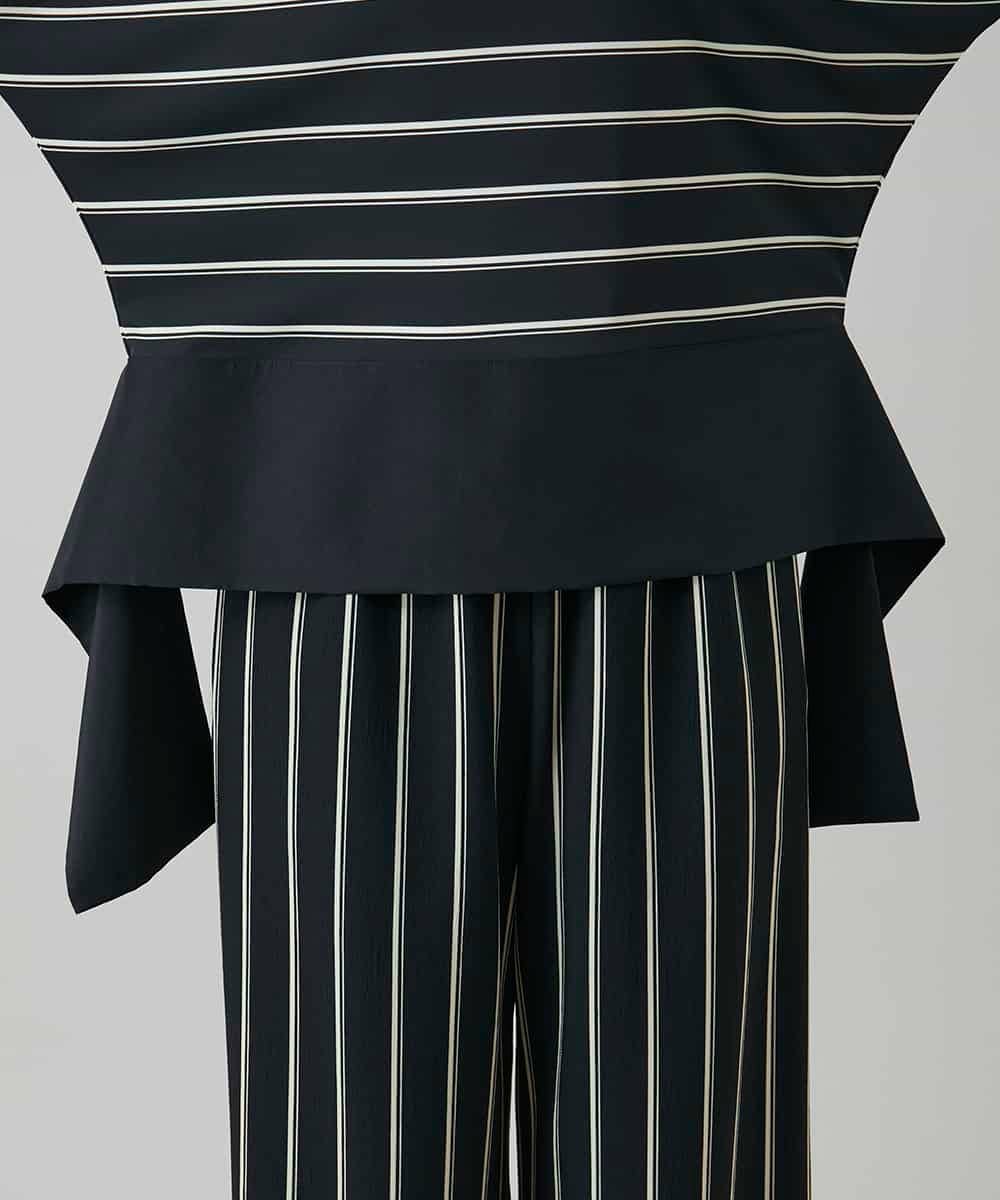 RHKGD06450 HIROKO KOSHINO(ヒロココシノ) アシンメトリーヘムボーダーブラウス/日本製/洗濯機で洗える ブラック