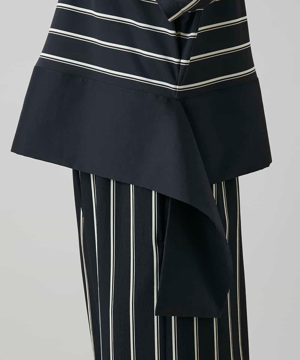 RHKGD06450 HIROKO KOSHINO(ヒロココシノ) アシンメトリーヘムボーダーブラウス/日本製/洗濯機で洗える ブラック