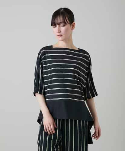 RHKGD06450 HIROKO KOSHINO アシンメトリーヘムボーダーブラウス/日本製/洗濯機で洗える