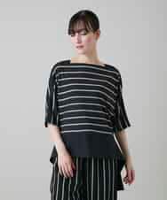 RHKGD06450 HIROKO KOSHINO(ヒロココシノ) アシンメトリーヘムボーダーブラウス/日本製/洗濯機で洗える ブラック