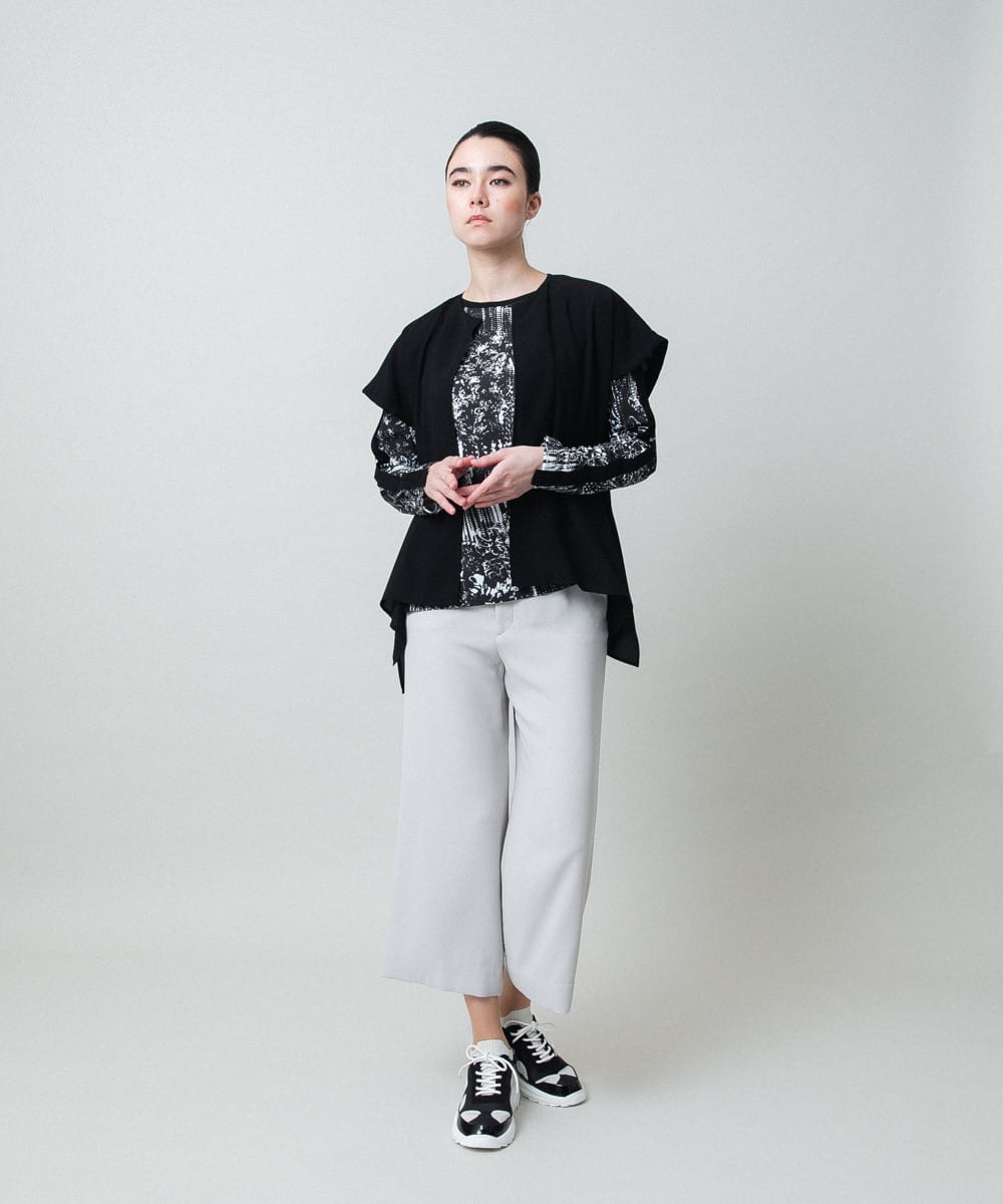 RHKGD15390 HIROKO KOSHINO(ヒロココシノ) 【ブラック：WEB/京王百貨店新宿店限定カラー】インクペインティングテープアクセントカットソー/日本製/洗える ホワイト