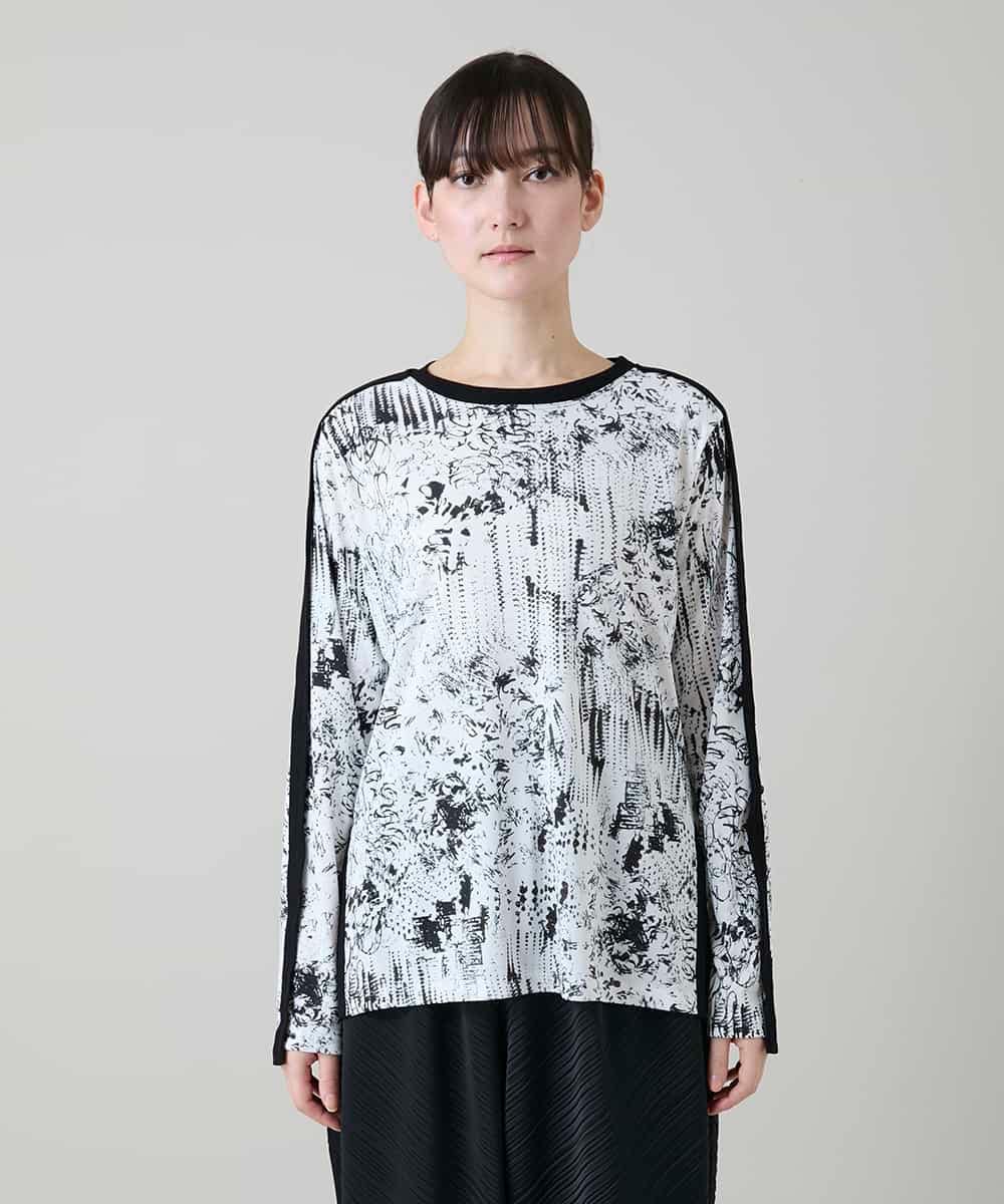 RHKGD15390 HIROKO KOSHINO(ヒロココシノ) インクペインティングテープアクセントカットソー/日本製/洗える ホワイト