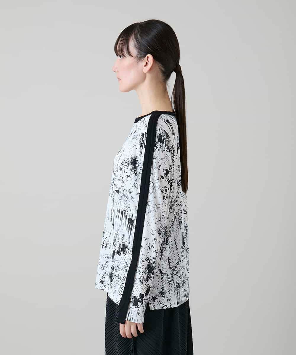 RHKGD15390 HIROKO KOSHINO(ヒロココシノ) インクペインティングテープアクセントカットソー/日本製/洗える ホワイト