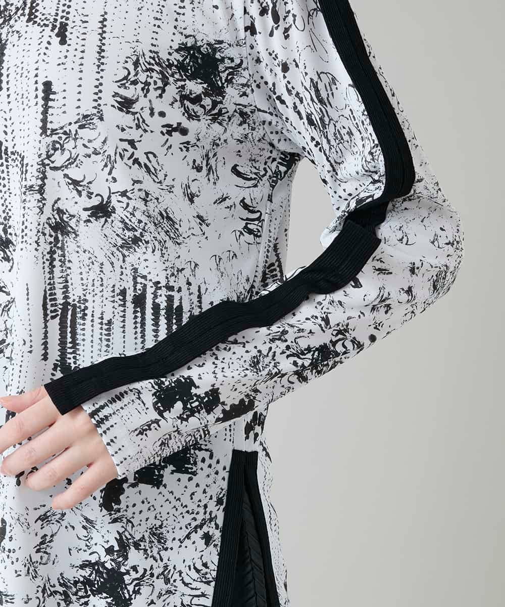 RHKGD15390 HIROKO KOSHINO(ヒロココシノ) インクペインティングテープアクセントカットソー/日本製/洗える ホワイト