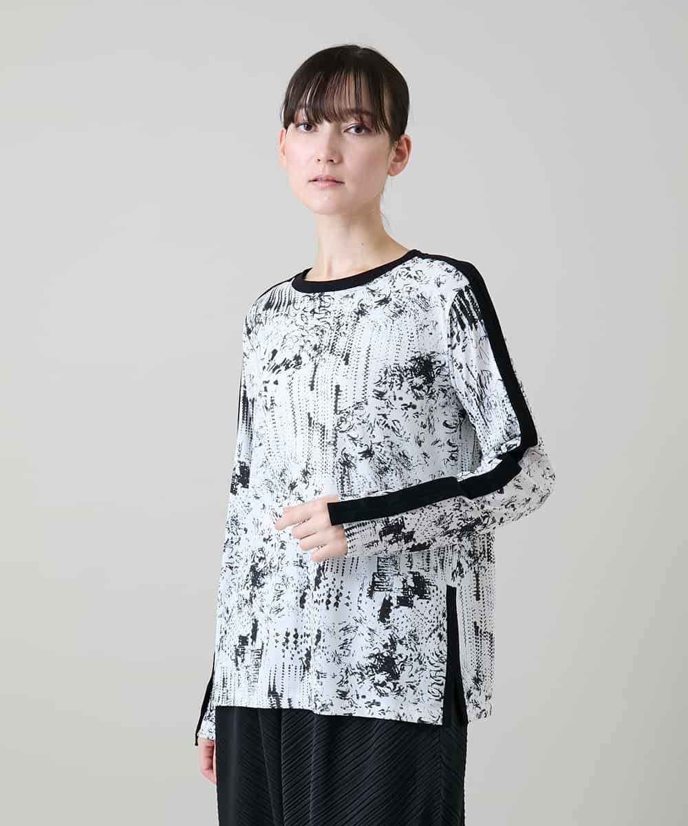 RHKGD15390 HIROKO KOSHINO(ヒロココシノ) インクペインティングテープアクセントカットソー/日本製/洗える ホワイト