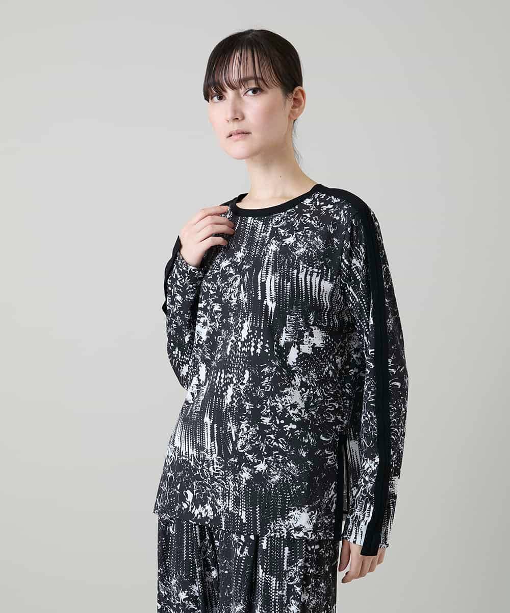 RHKGD15390 HIROKO KOSHINO(ヒロココシノ) 【ブラック：WEB/京王百貨店新宿店限定カラー】インクペインティングテープアクセントカットソー/日本製/洗える ブラック