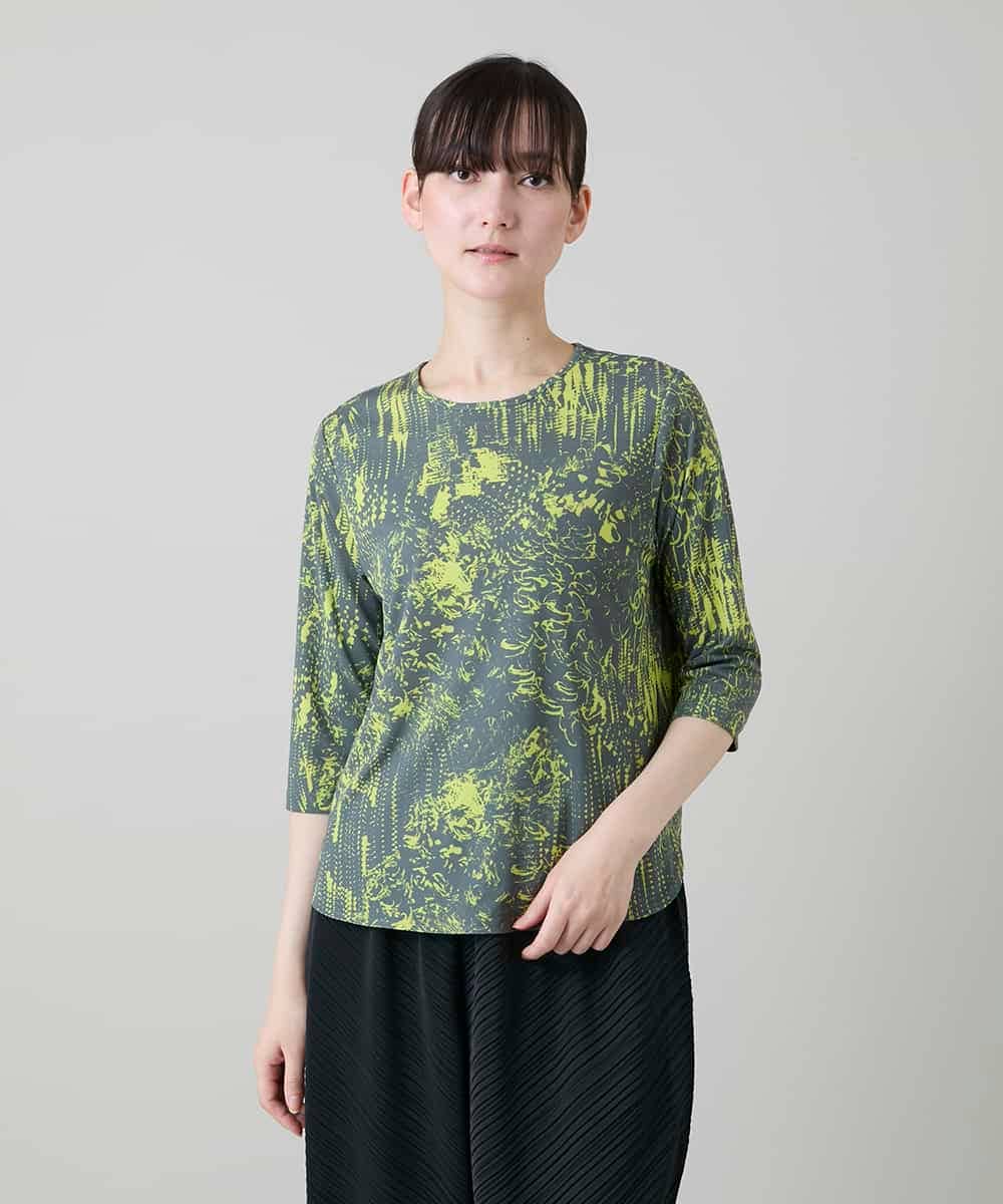 RHKGD17330 HIROKO KOSHINO(ヒロココシノ) インクペインティングカットソー/日本製/洗える カーキ