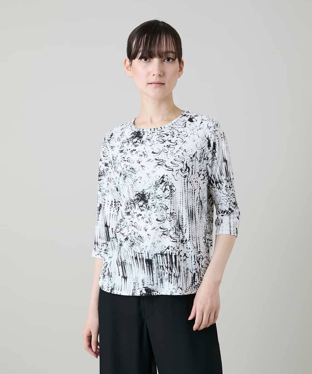 RHKGD17330 HIROKO KOSHINO(ヒロココシノ) インクペインティングカットソー/日本製/洗える ホワイト