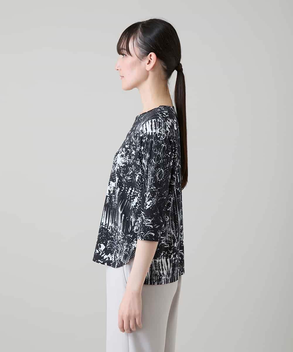 RHKGD17330 HIROKO KOSHINO(ヒロココシノ) インクペインティングカットソー/日本製/洗える ブラック