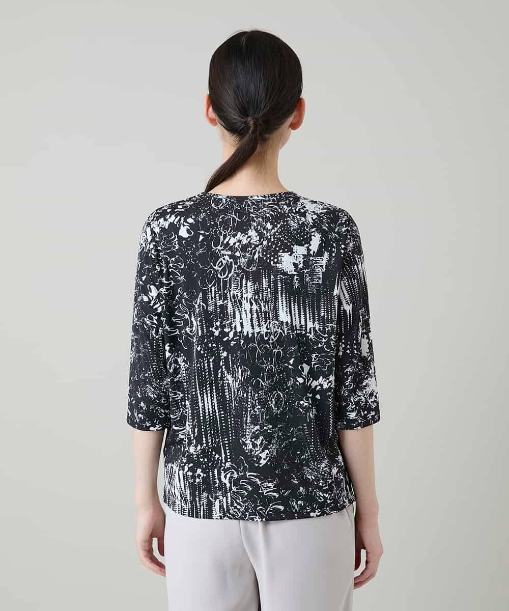 RHKGD17330 HIROKO KOSHINO(ヒロココシノ) インクペインティングカットソー/日本製/洗える ブラック