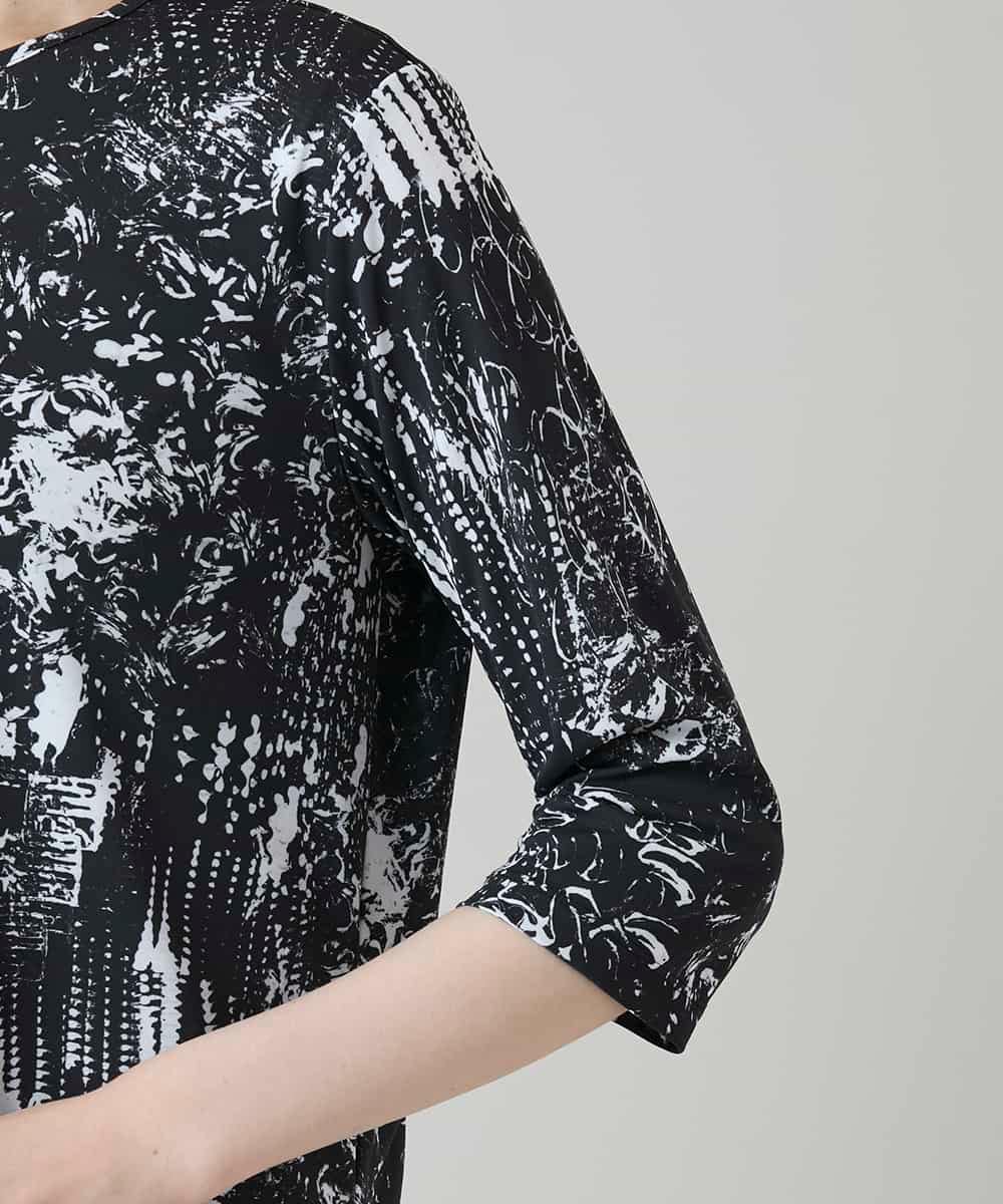 RHKGD17330 HIROKO KOSHINO(ヒロココシノ) インクペインティングカットソー/日本製/洗える ブラック