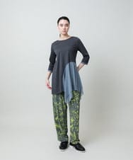 RHKGF11330 HIROKO KOSHINO(ヒロココシノ) アシンメトリーチュールヘムデザインチュニック/日本製/洗える グレー