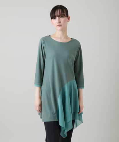 RHKGF11330 HIROKO KOSHINO アシンメトリーチュールヘムデザインチュニック/日本製/洗える