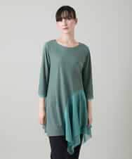 RHKGF11330 HIROKO KOSHINO(ヒロココシノ) アシンメトリーチュールヘムデザインチュニック/日本製/洗える グリーン