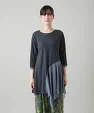 RHKGF11330 HIROKO KOSHINO(ヒロココシノ) アシンメトリーチュールヘムデザインチュニック/日本製/洗える グレー