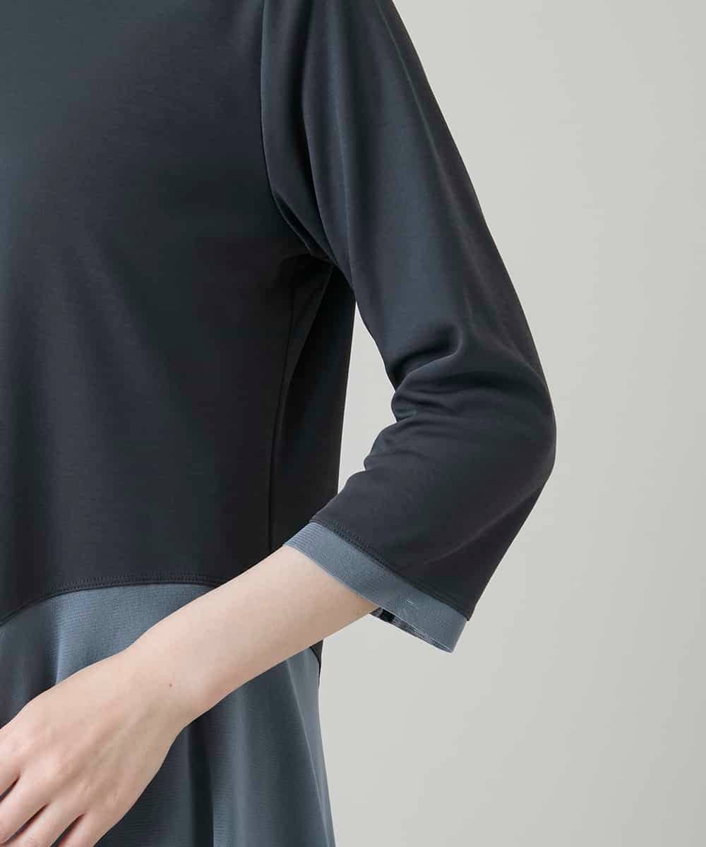 RHKGF11330 HIROKO KOSHINO(ヒロココシノ) アシンメトリーチュールヘムデザインチュニック/日本製/洗える グレー